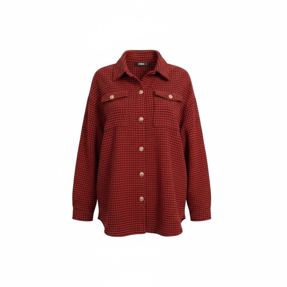 MISSGUIDED oversized Shacket red and black herringbone, button down shirt